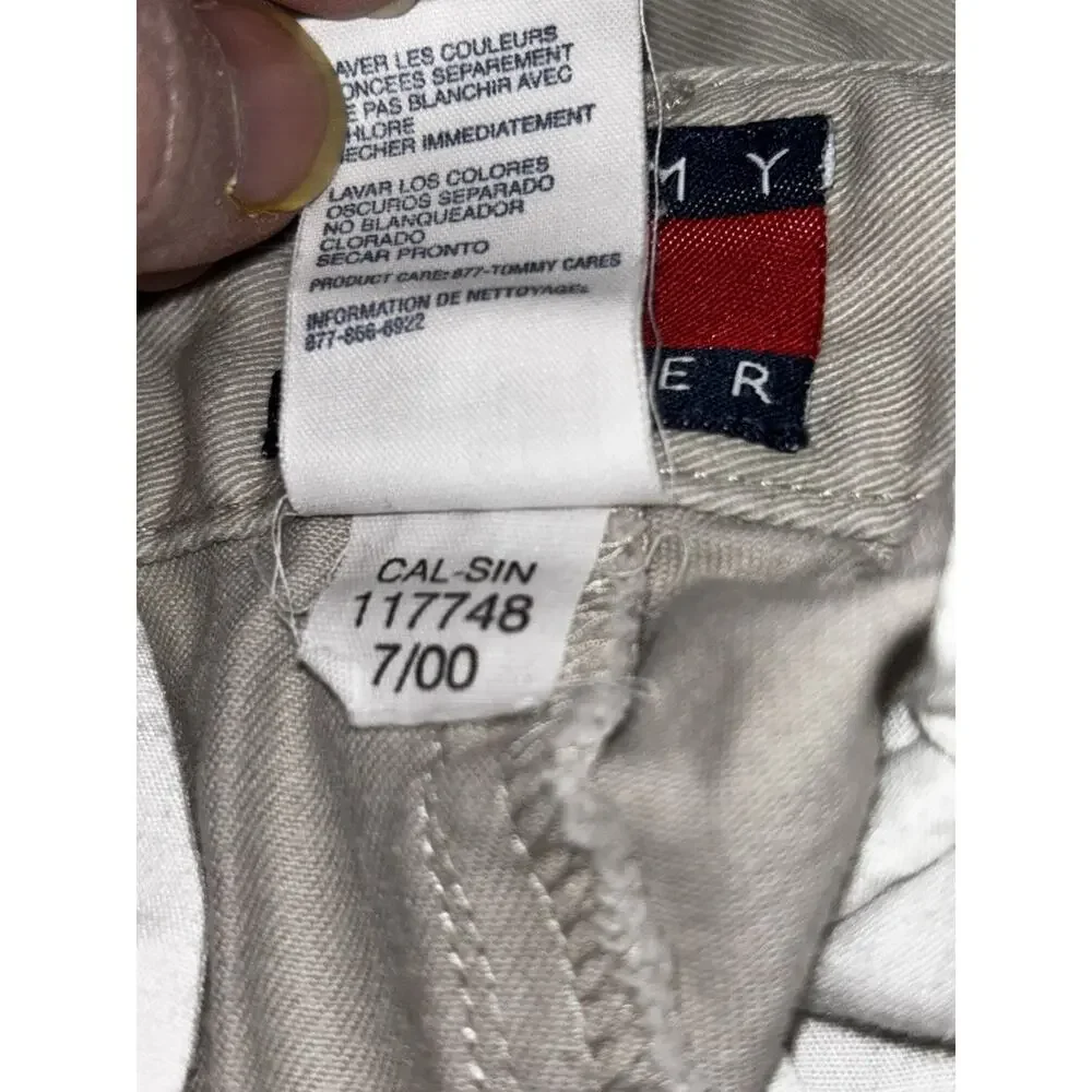 33X33 Tommy Hilfiger Tan Khaki Chino Pants Mens Flat Front Logo Flag Cotton EUC